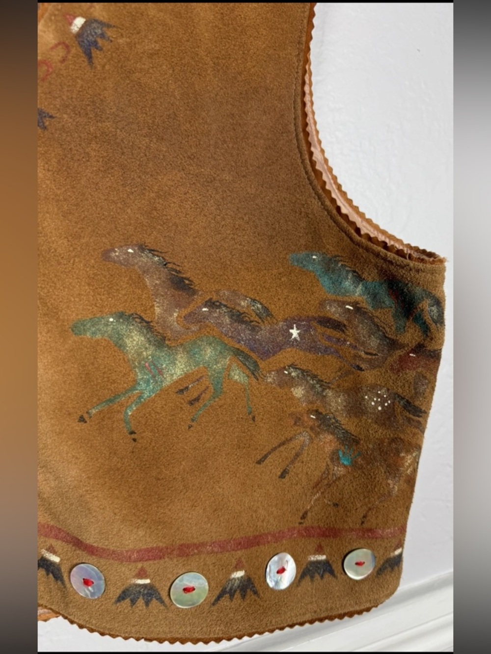 Patricia Wolf handmade Leather Horse Vest Hand Painted Horses Indian Ponies EUC - Picture 2 of 8